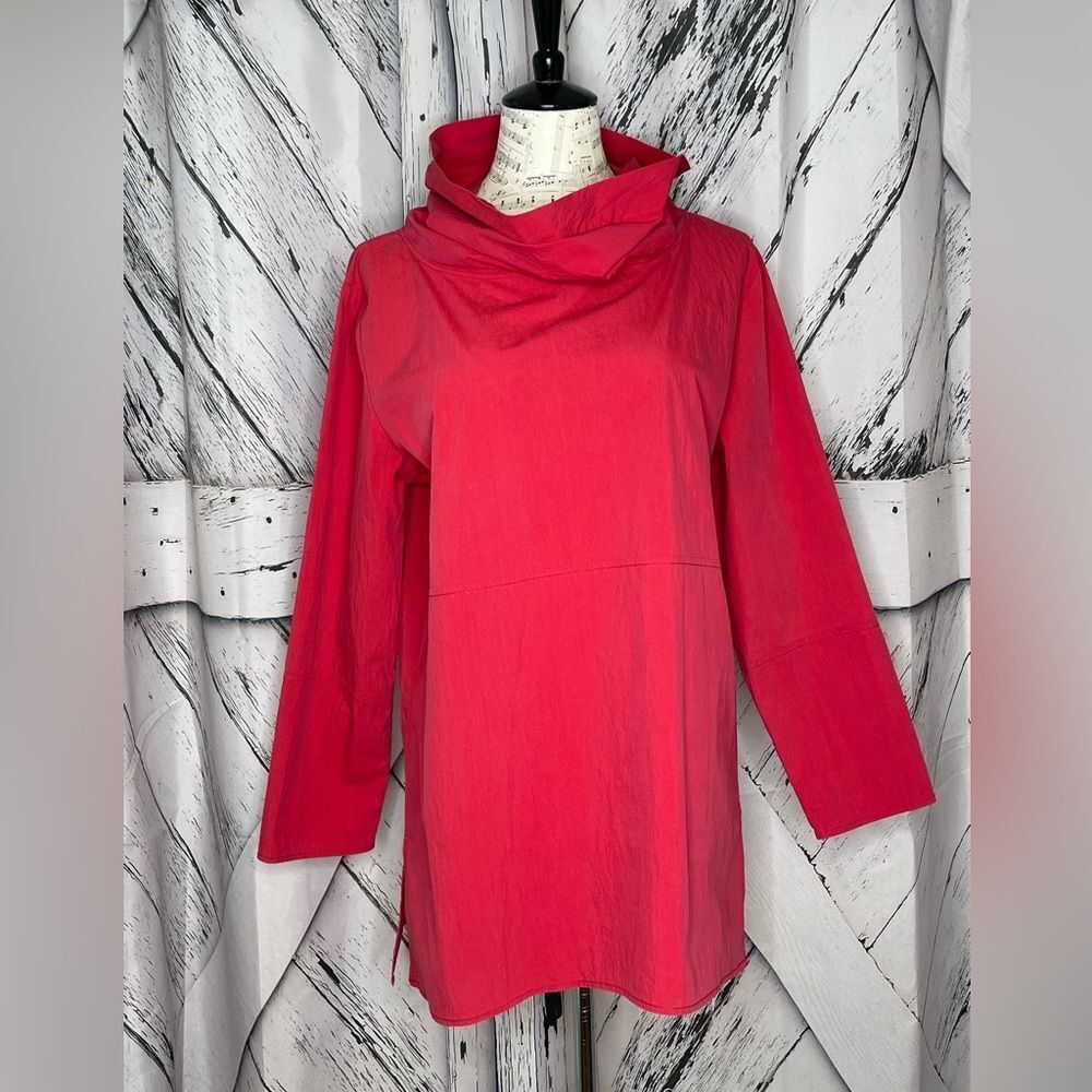 Amelline Red Tunic w/Funnel Neck Side Slits Size L